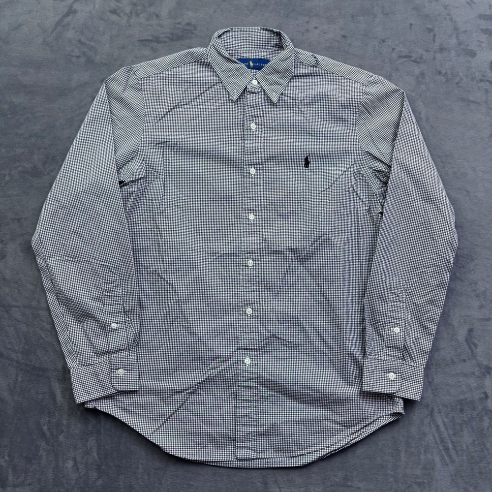 Polo Ralph Lauren Mens Gingham Button Down Shirt Black White Size M Long Sleeve